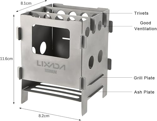 Miniatura 4 de Estufa de leña portátil, portátil, de titanio, ligera, plegable, estufa de bolsillo, estufa de bolsillo, para acampar al aire libre, cocina, picnic,