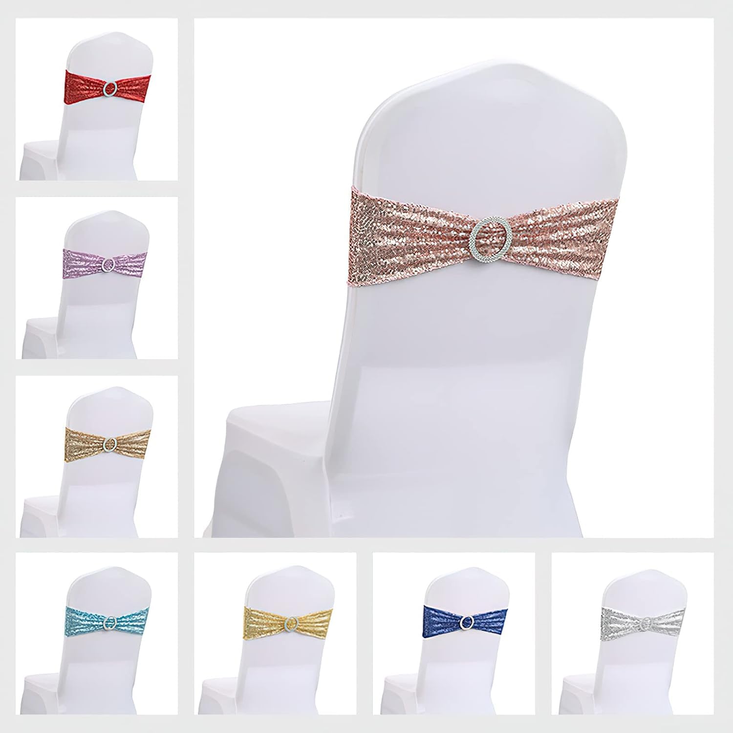 Coprisedie, 50 pezzi, fasce for sedie, fiocchi elasticizzati in spandex, fasce elastiche for sedie, lacci con cursore con fibbia, coprisedia, for decorazioni natalizie, matrimoni, banchetti, hotel, ev