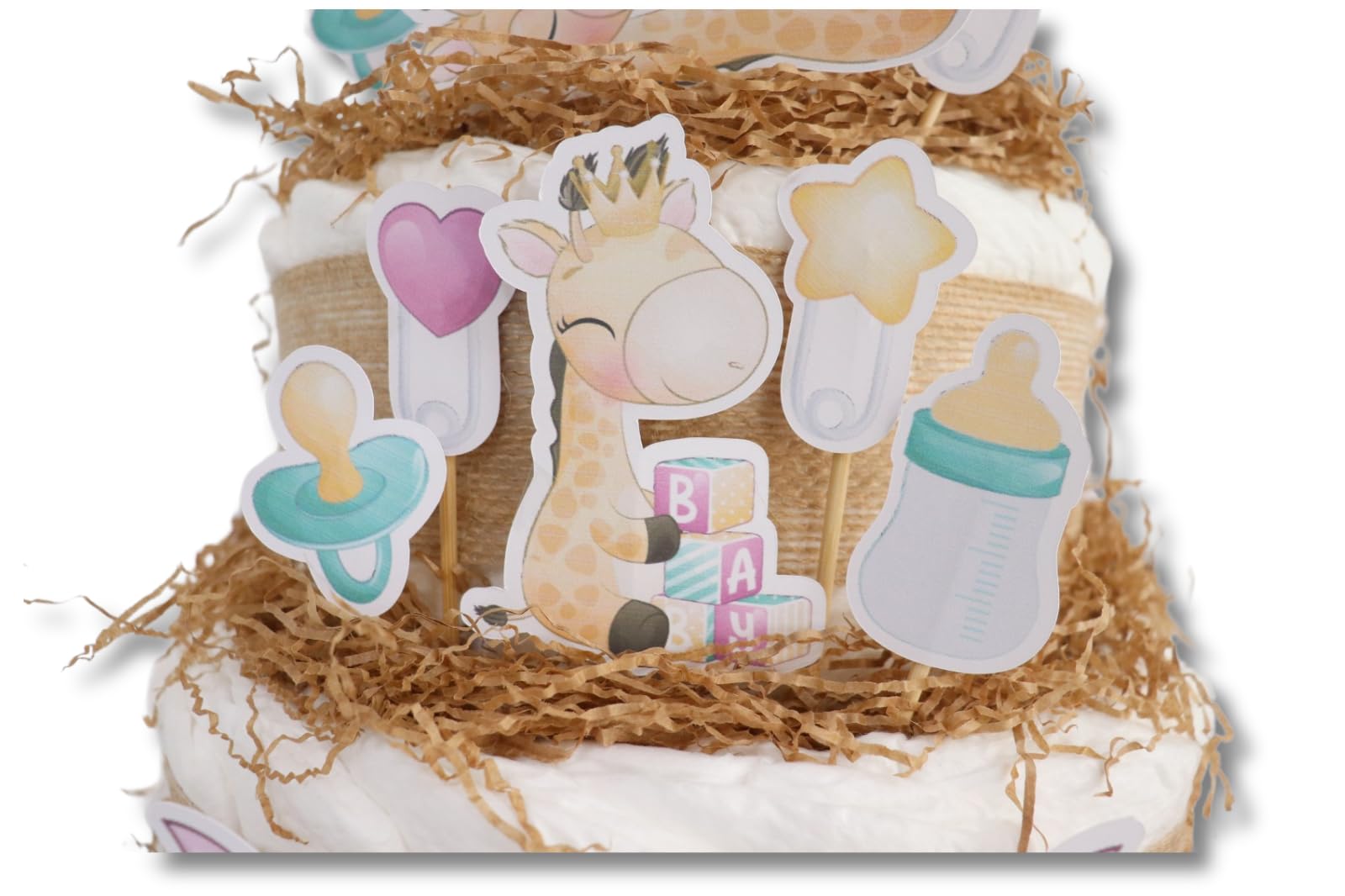Tarta de pañales 3 pisos modelo JIRAFAS - Regalos para recién nacido - baby shower - TARTAS DE PAÑALES Y MÁS