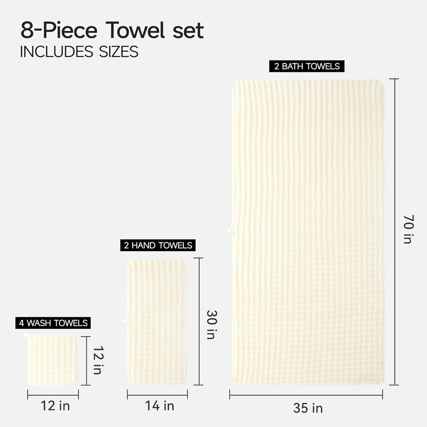 REDKISS 8-Piece Soft Bath Towel Sets, Extra Large 2 Bath Sheet (35×70 in), 2 Hand Towel, 4 Washcloth, Microfiber Quick Dry & Absorbent, Cream Towels for Bathroom - Image 3