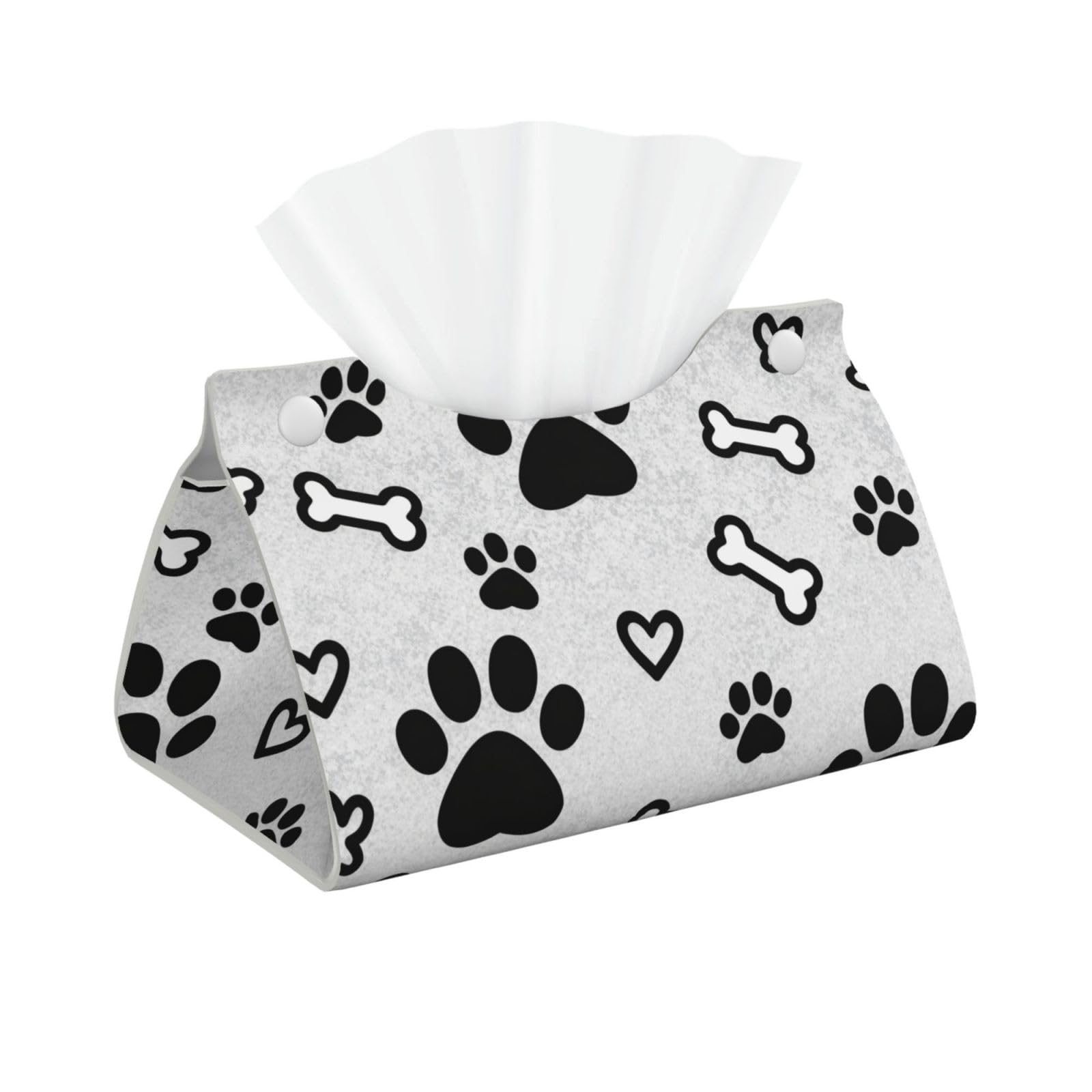 Bones and dog paws Long Leather Tissue Box Cover-Waterproof PU Leather Tissue Holder for Bathroom, Decorative Rectangular Tissue Case