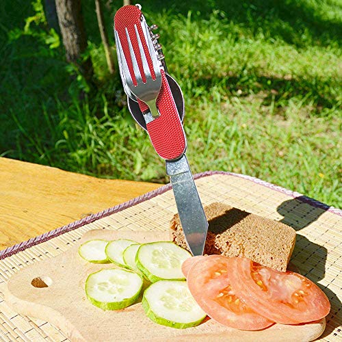 Uncle Jack 6-in-1 Multi-Function Camping Folding Knife and Fork Stainless Steel Fork Knife Spoon Bottle Opener Travel Cutlery Camping Flateware Set of 2