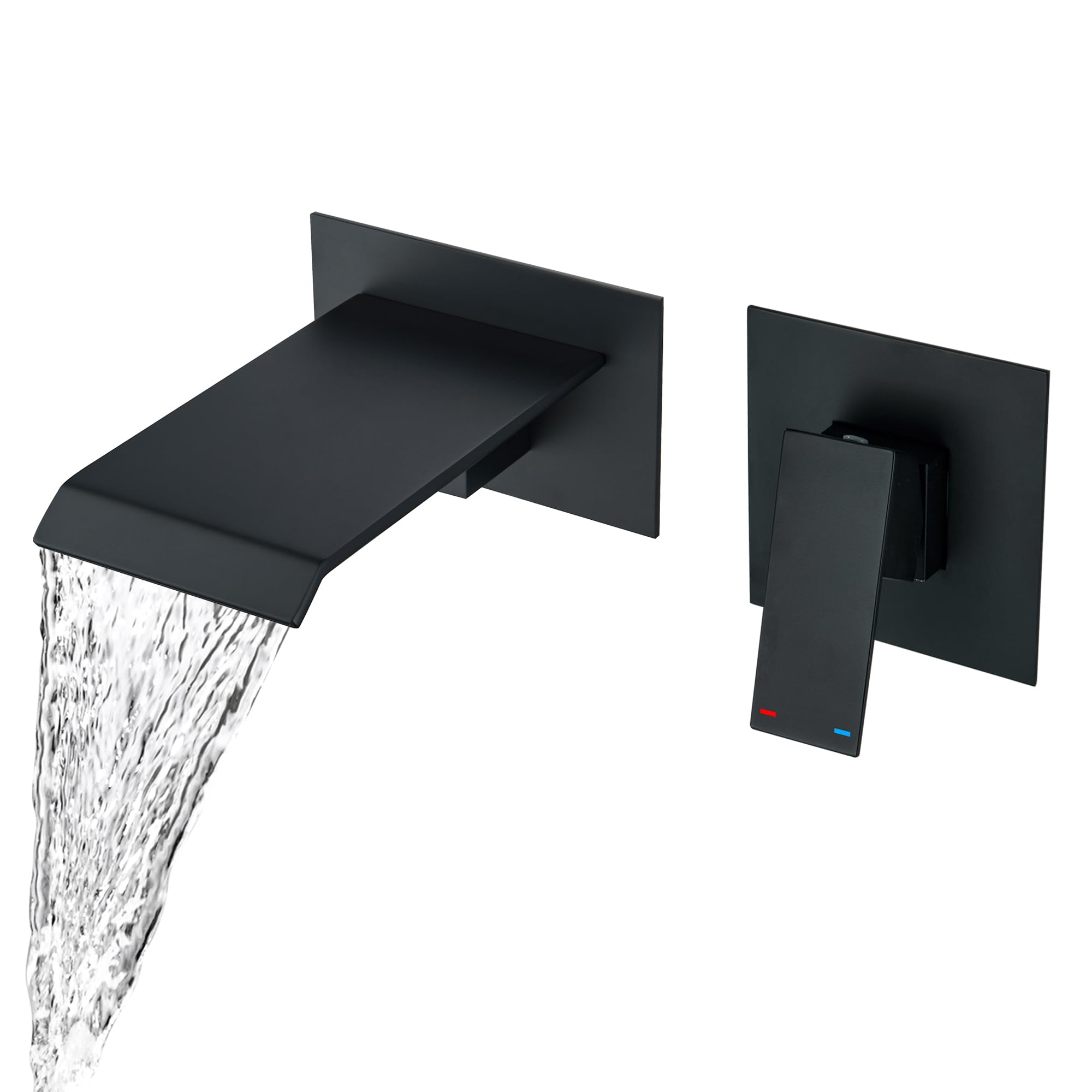 Rubinetto da bagno a parete con bocca a cascata in ottone nero opaco, riempitore da bagno a muro