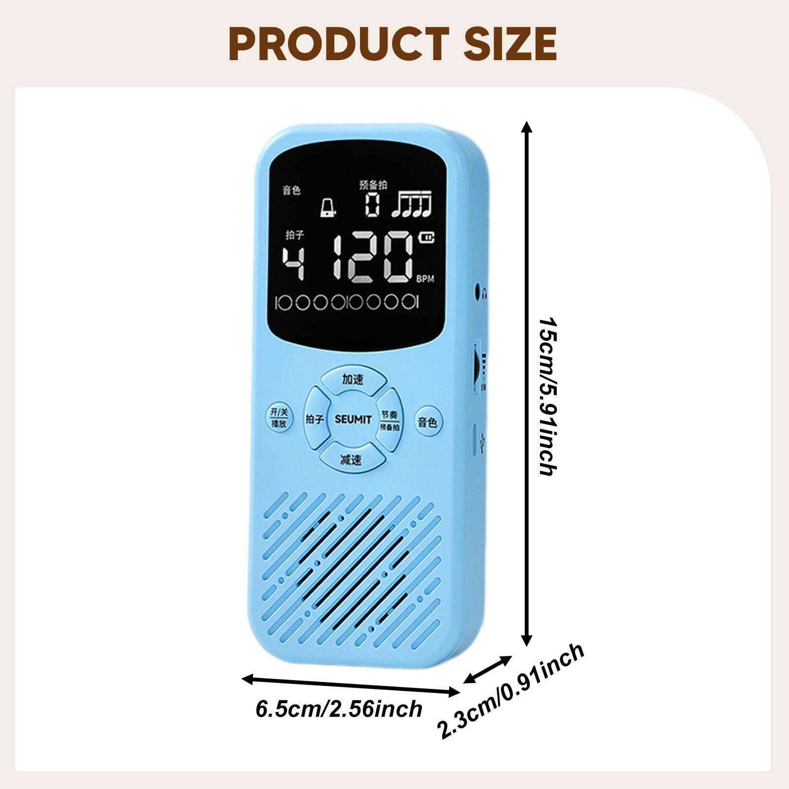 Metrónomo Electrónico Digital con Pantalla de Alta Definición, Volumen Ajustable, Múltiples Efectos de Sonido, Soporte Plegable, Ideal para Pianistas, Azul