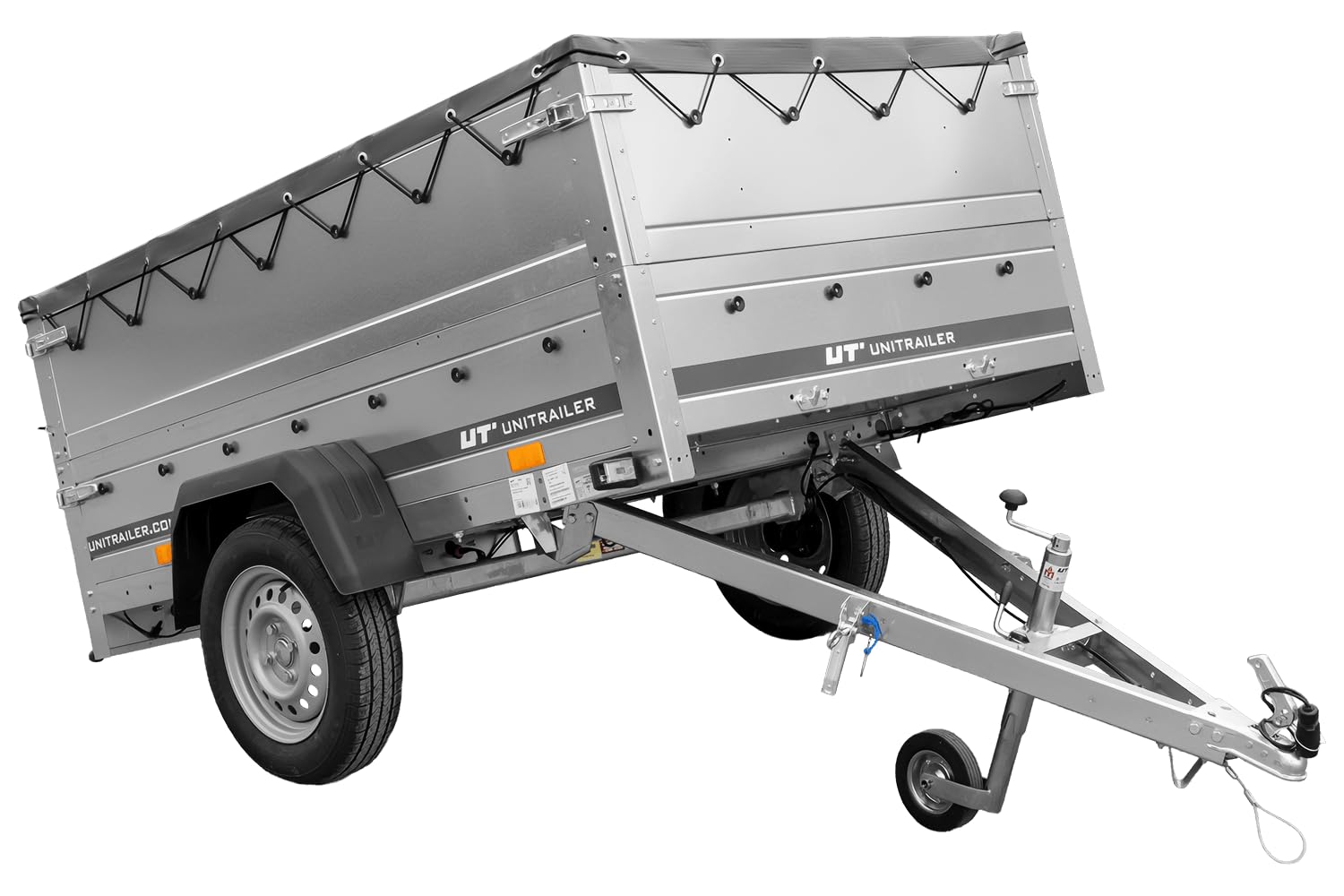 UNITRAILER Anhänger kippbar Garden Trailer 201 Kipp mit zusätzlichen Bordwänden, Stützrad und Flachplane