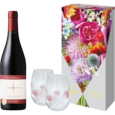 青山フラワーマーケットデザイン ペアグラス付ワイン ギフト メッツァコロナ カステル・フィルミャン テロルデゴ・ロタリアーノ リゼルヴァ [ 赤ワイン フルボデ …
