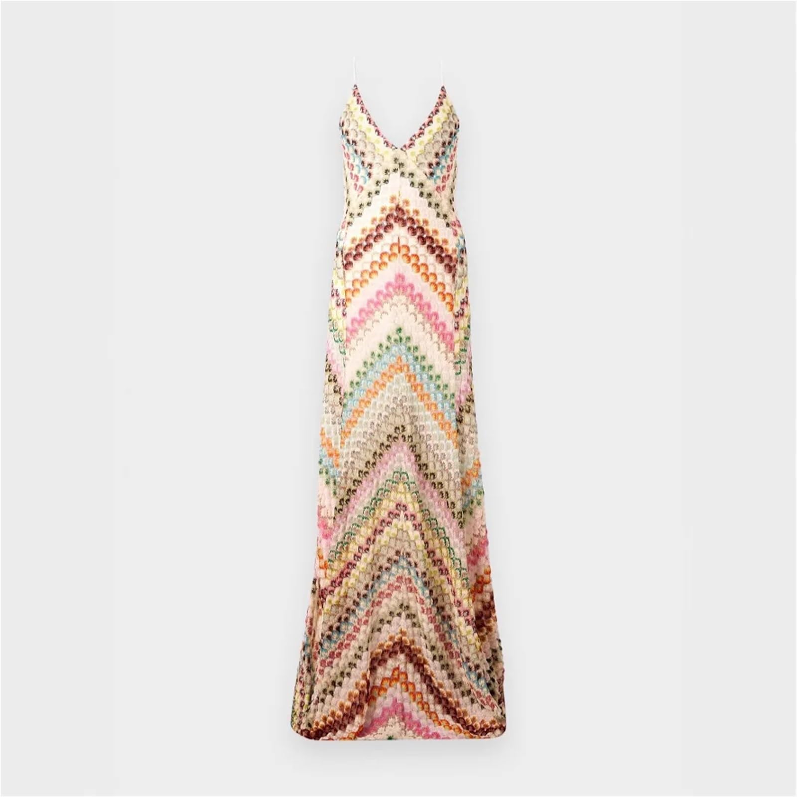 Vestido de Playa retales, Largo Sexy con Tirantes Hecho a Mano Ganchillo for Mujer, Verano for