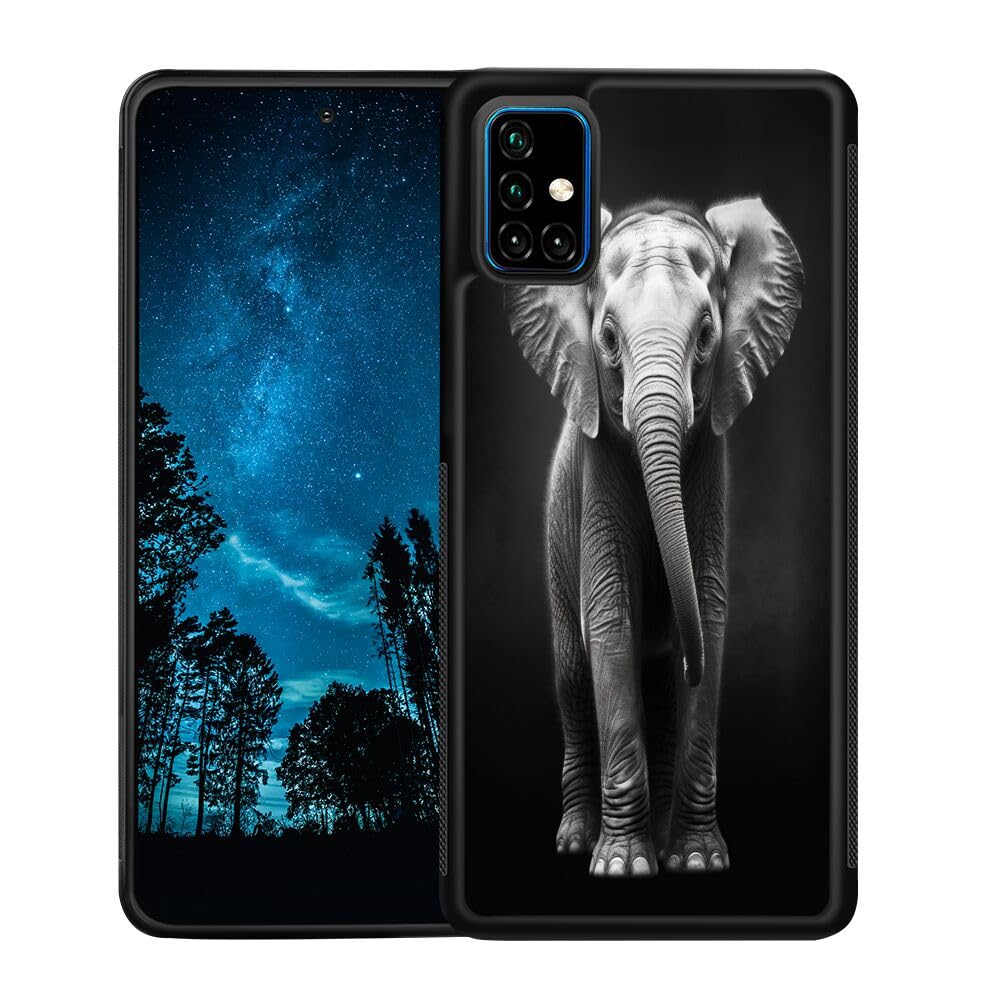 DeweiDirect Phone Case for Samsung Galaxy A51 with Elephant-aa302 Black Slim Rubber Frame Full Body Protection Cover Case for Samsung Galaxy A51 Drop Protection