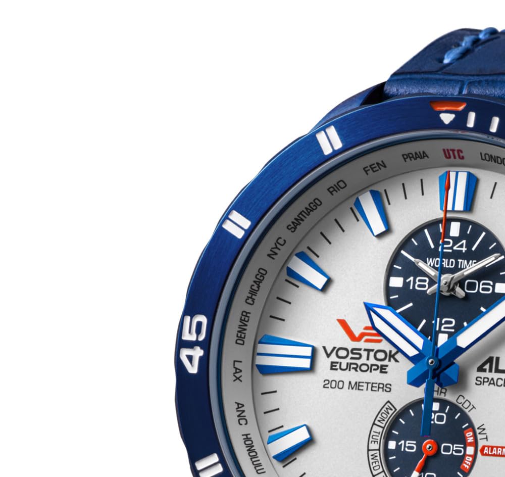 Vostok Europe Almaz Space Station zegarek męski chronograf ze skórzanym paskiem