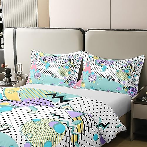 Memphis 100% Cotton Duvet Cover King,Colorful Memphis Style Comforter Cover,Child Trippy Circle Triangle Bedding Set for Kids Boys Girls Retro 80'S 90'S Style Abstract Artwork Bedspread Cover - Image 4