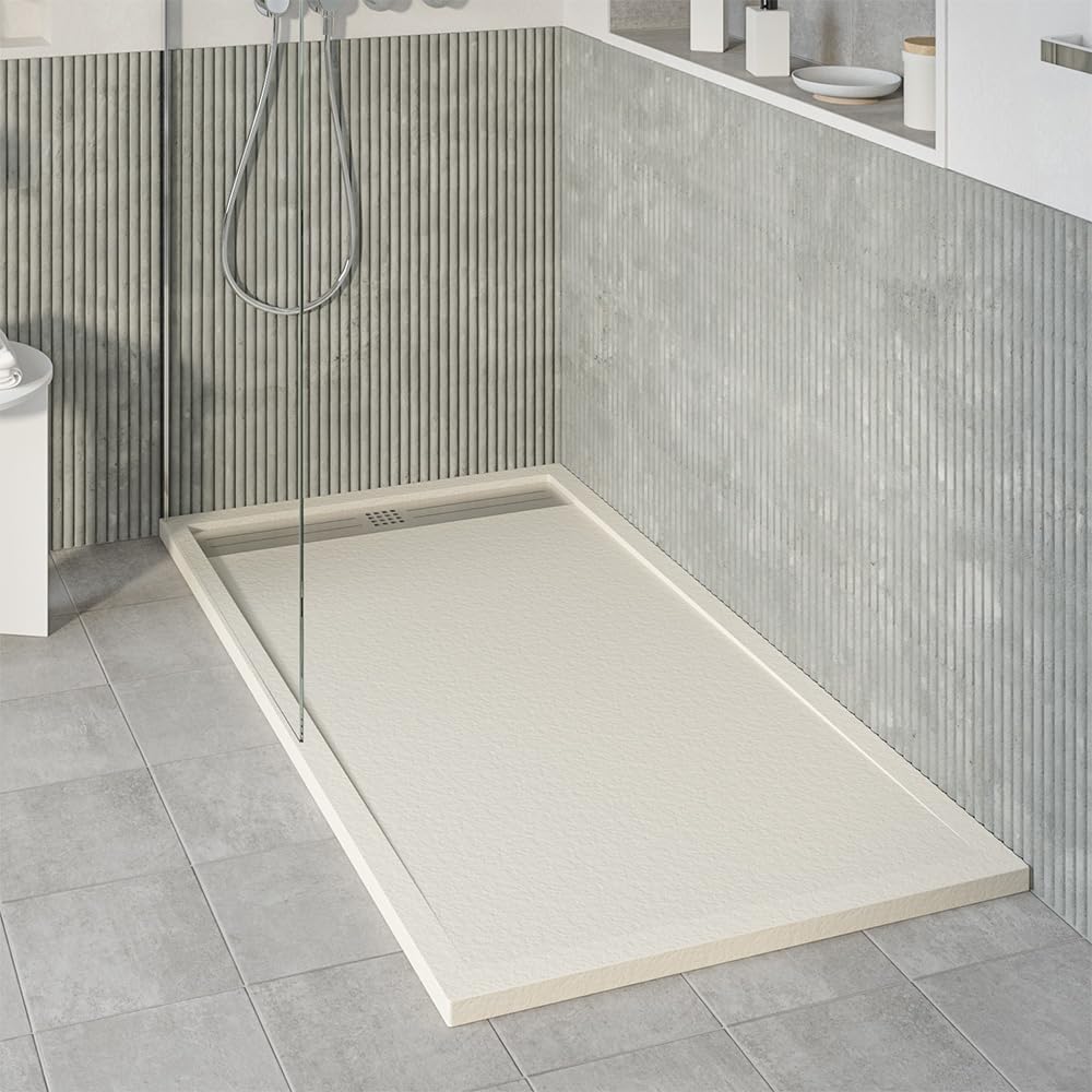 Receveur de douche résine crème 80x120 KOES VOIGA aspect minéral