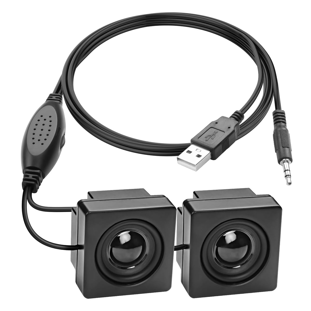 Sarini Par de minialtavoces para computadora de Escritorio, Entrada TRS de 3,5 mm con Control de Volumen, estéreo Alimentado por USB, Altavoces pequeños de Tipo Oculto