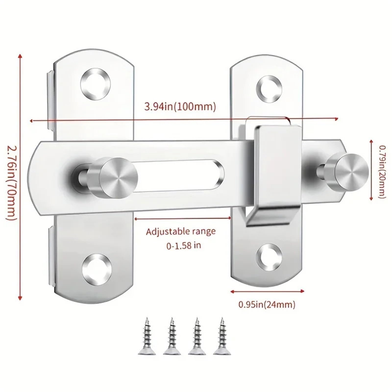 5 pestillos de seguridad for puerta corredera acero inoxidable 180 grados for ventana, armario y hogar Para Puertas(Silver 4 inch)