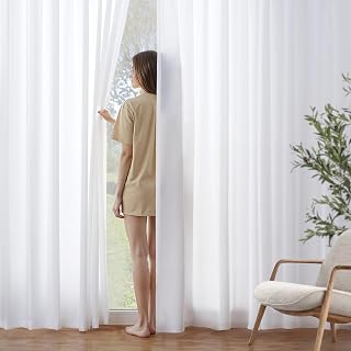 MIULEE White Semi Sheer Privacy Curtains Drapes 2 Panels 52W x 92L