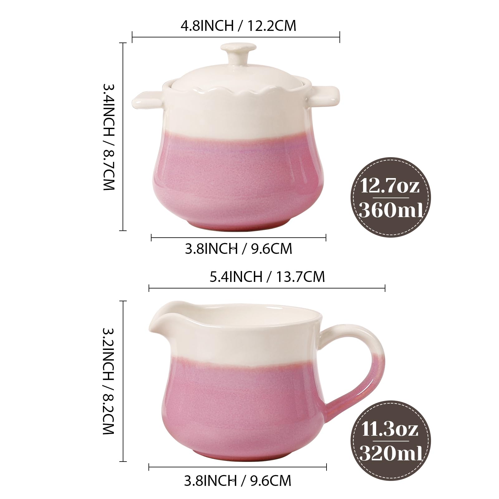 Juego de azúcar y leche de porcelana, azucarero rosa con tapa y jarra de leche, elegante recipiente de cerámica para leche y azucarero, juego de tazas de café y azúcar, ideal para el hogar