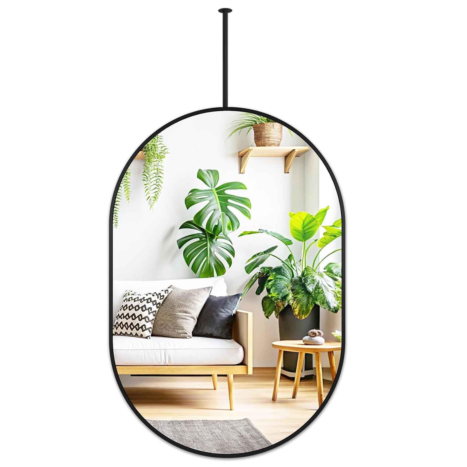 FGXHHS Ceiling Mount Oval Black Metal Frame Vanity | HD for Entrance, Cloakroom, and Home Decor(40cmx60cm)