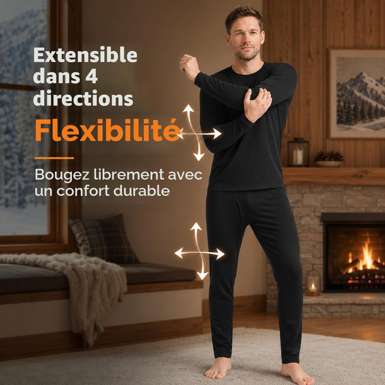 Ensemble sous-vêtements Thermiques Homme doublé Polaire léger Chaud Respirant Extensible Haut Manches Longues et Legging Hiver