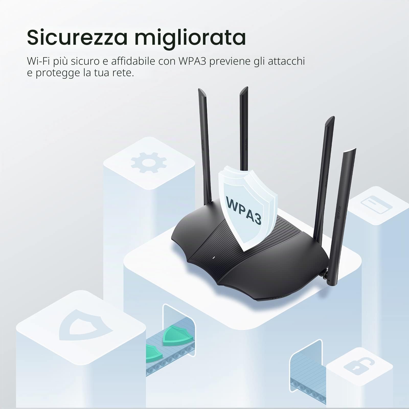 Tenda Router WiFi 6 AX3000 Smart WiFi, router Internet wireless Dual Band, router AX con 4 porte Gigabit, OFDMA+MU-MIMO, controllo parentale+telecomando, facile installazione app, IPV6 e WPA3, RX9