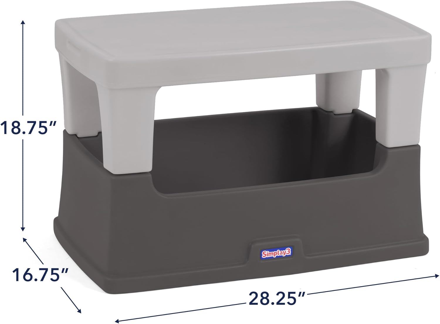 Simplay3 Play Around Toy Box Table, Multipurpose Kids Toy Box and Toddler Play Table for Toys, Art Supplies, Crafts, Durable, Plastic Large Toy Box, Made in USA (Gray/Gray)
