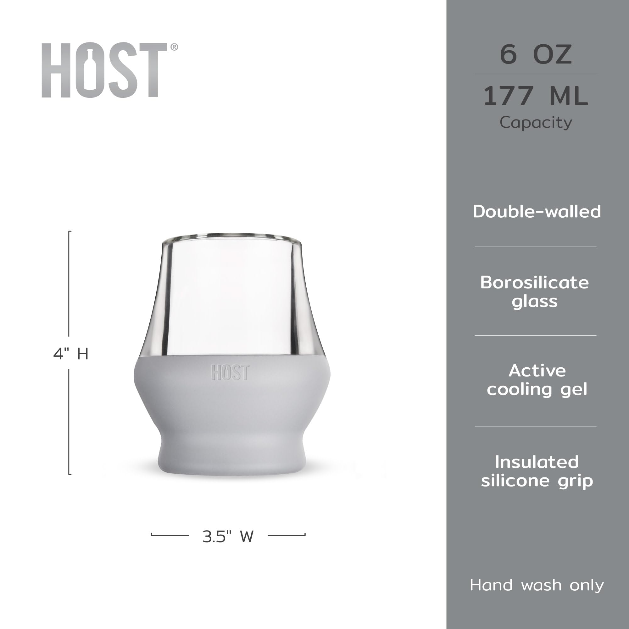Host Glass Sipping Freeze Isolierte Trinkgläser für Bourbon, doppelwandige Gläser mit aktivem Kühlgel, Glasbecher, grau, 170 ml, 2 Stück