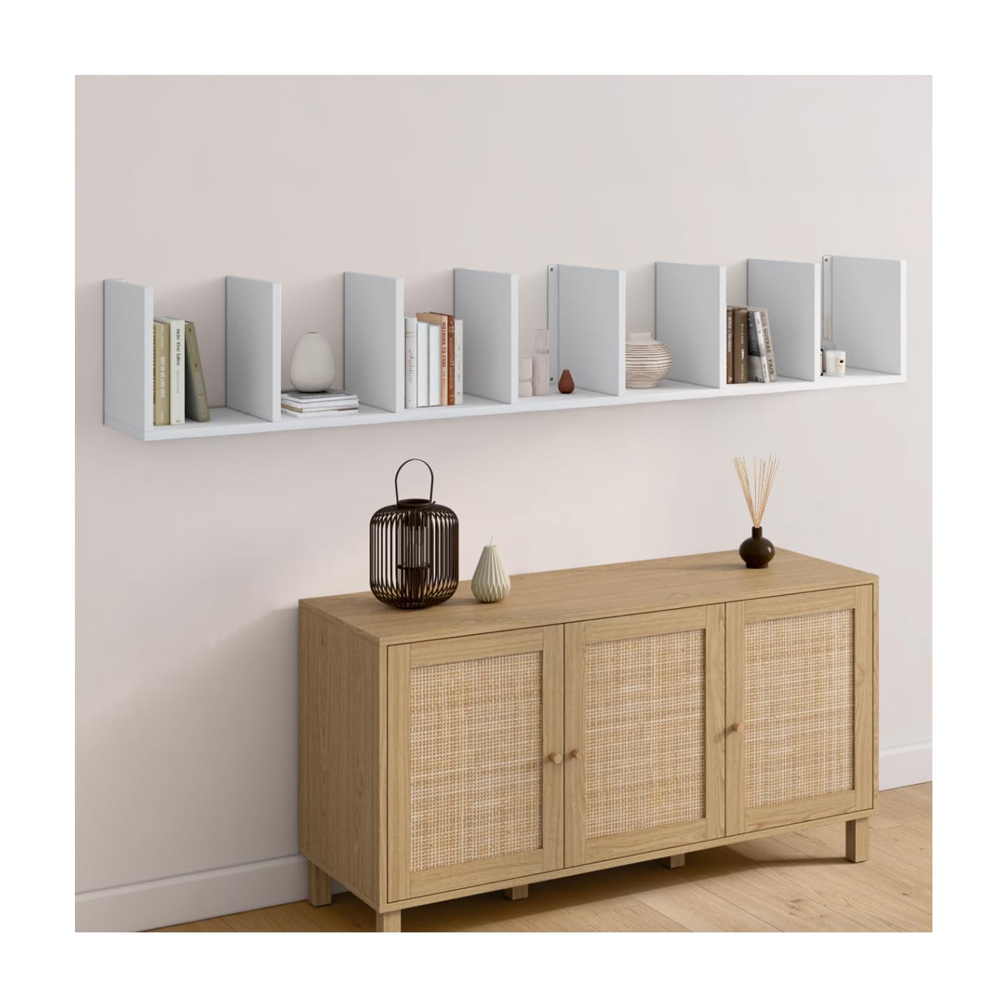 IDMarket - CHIARA scaffale sospeso a doppia posizione, 8 ripiani, bianco 190 cm
