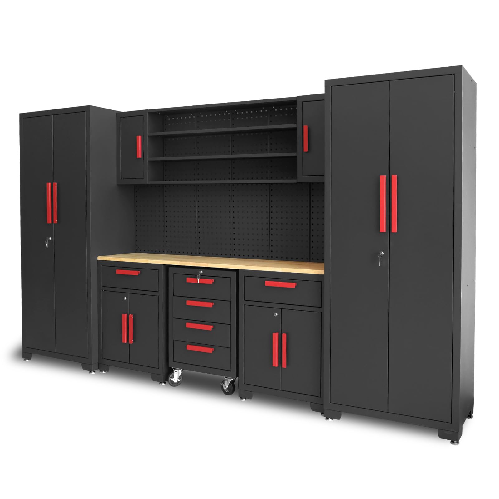 GSTANDARD Cabinets Storage System, Includes Drawers, Rolling Chest and Pegboard-Perfect for Organizing Garage and Tools 8 Piece Gabinets Set, 18.58
