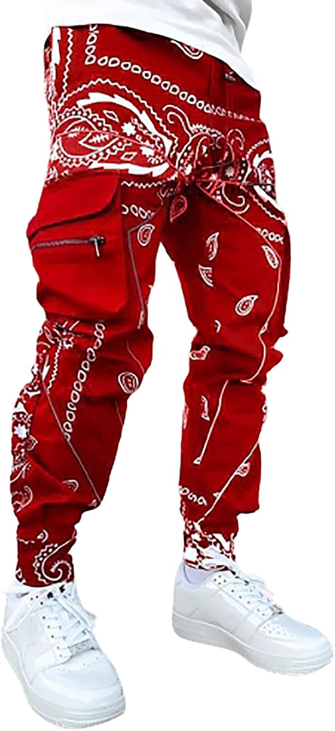Amazon.com: Pantalones de carga de los hombres de la flor de anacardo  impreso hip hop harén pantalones holgados monos pantalones noche  reflectante moda Streetwear, Rojo, L : Ropa, Zapatos y Joyería