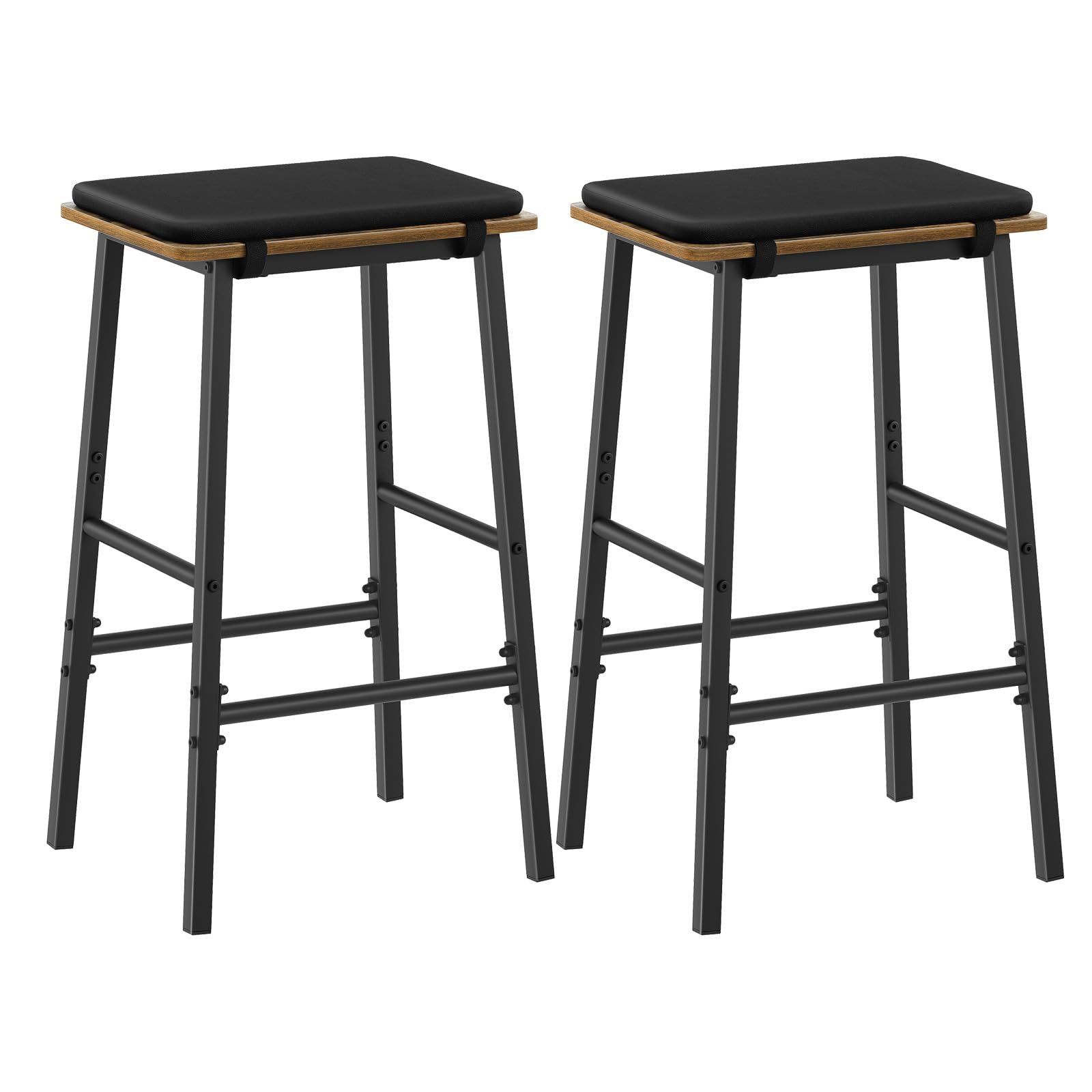 Juego de 2 Taburetes de Bar, Taburetes Altos de 64.5 cm, Sillas Altas de Cocina con Asientos Suaves y Estribos, Estilo Industrial, para Comedor, Cocina, Marrón Vintage y Negro XBY02L2BR