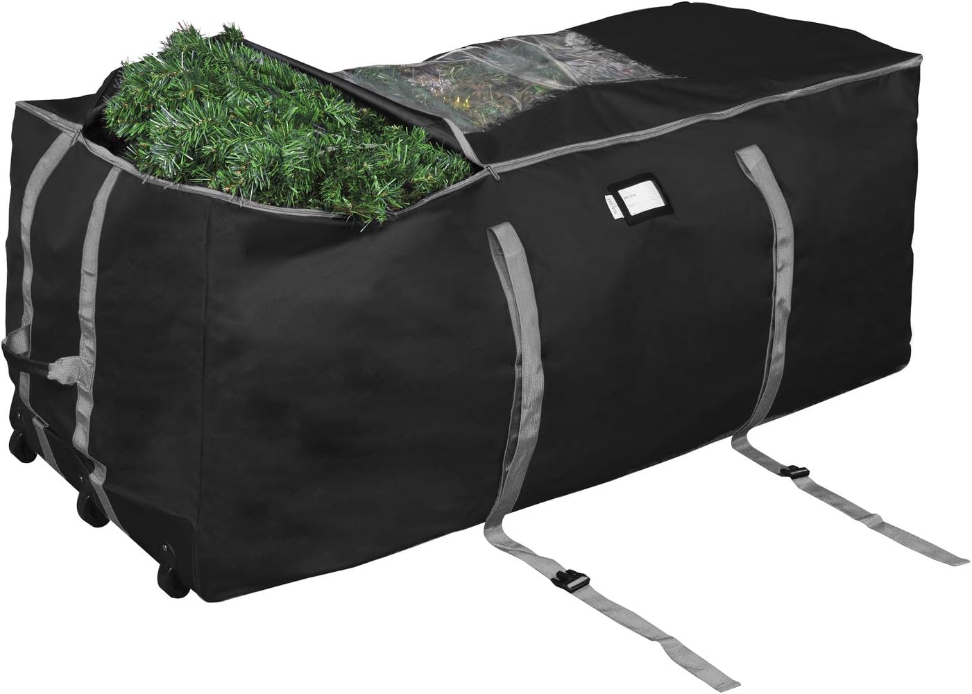 ProPik Rolling Christmas Tree Storage Bag, Fits Up to 9 Foot Tall Disassembled Trees, 25" X 25" X 60", Extra Large Heavy Duty Xmas Container with Wheels, Handles and Straps (Black)