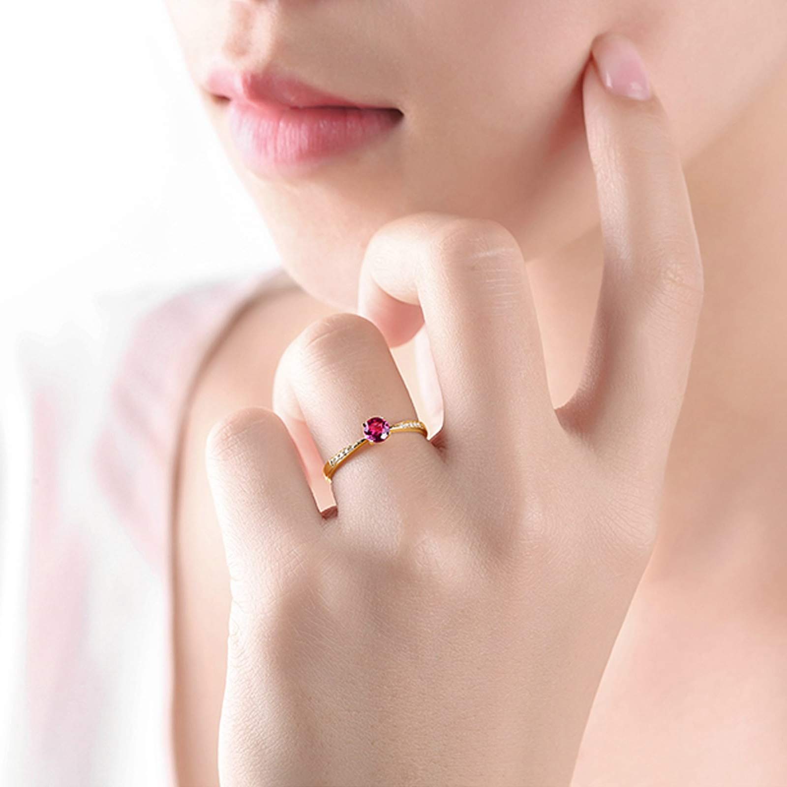 Beydodo Damski pierścionek 750 żółte złoto wąski z okrągłą turmaliną 0,5 ct pierścionek zaręczynowy z diamentami e żółte złoto, 53 (16,9), colore: złoto, cod. TLLWGZ5216