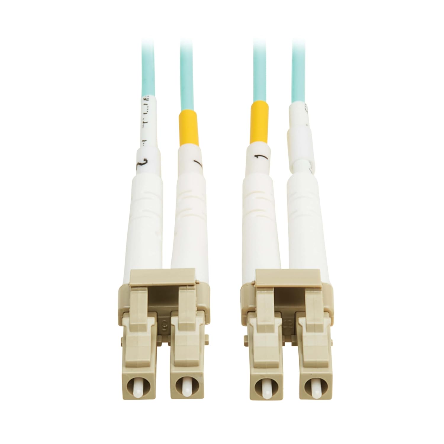 TRIPP LITE Eaton Fiber Patch Cable, 2 Meters / 6.6 Feet, LC to LC Fiber Optic Cable, 100Gb OM4 Multimode Duplex, 50/125um, Aqua, TAA Compliant, Lifetime Manufacturer's Warranty (N820-02M-OM4TAA)