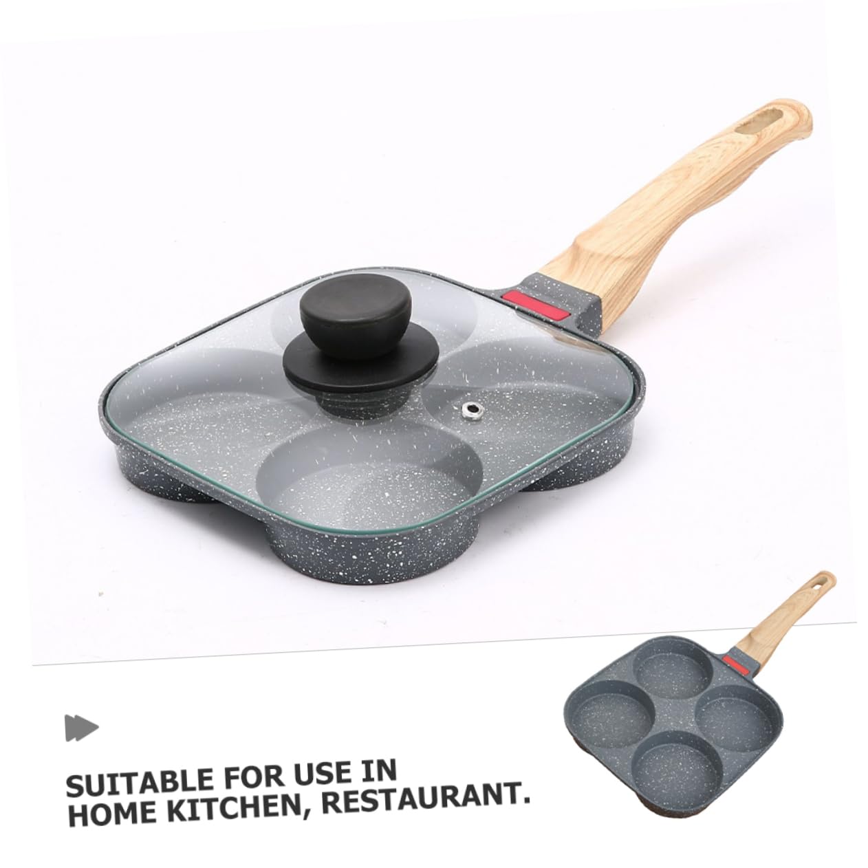 MAGICLULU Padella per Uova a 4 Fori Coperchio, in Lega di Alluminio, Fondo Sagomato, Antiaderente per Colazione e Hamburger in Cucina di Casa