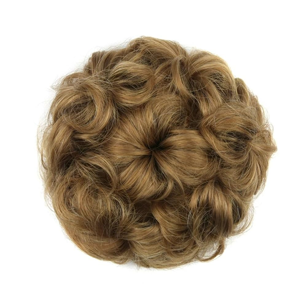 QRSTUVXZY Synthetic Hair Scrunchies Curly Chignon Rubber Band Bun Donut Roller Hairpieces for Women(Dark blonde)