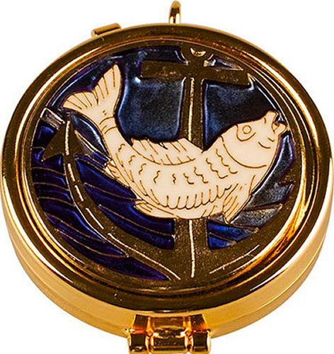 Pyx with Enamel Fish Motif & Lourdes Prayer Card