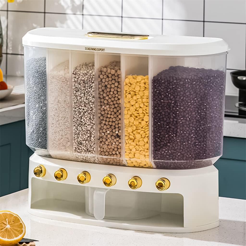 Candy Dispenser Machine Rice 6 Grid 6-Grid Kitchen Food With Button Wall Mount Bucket For
