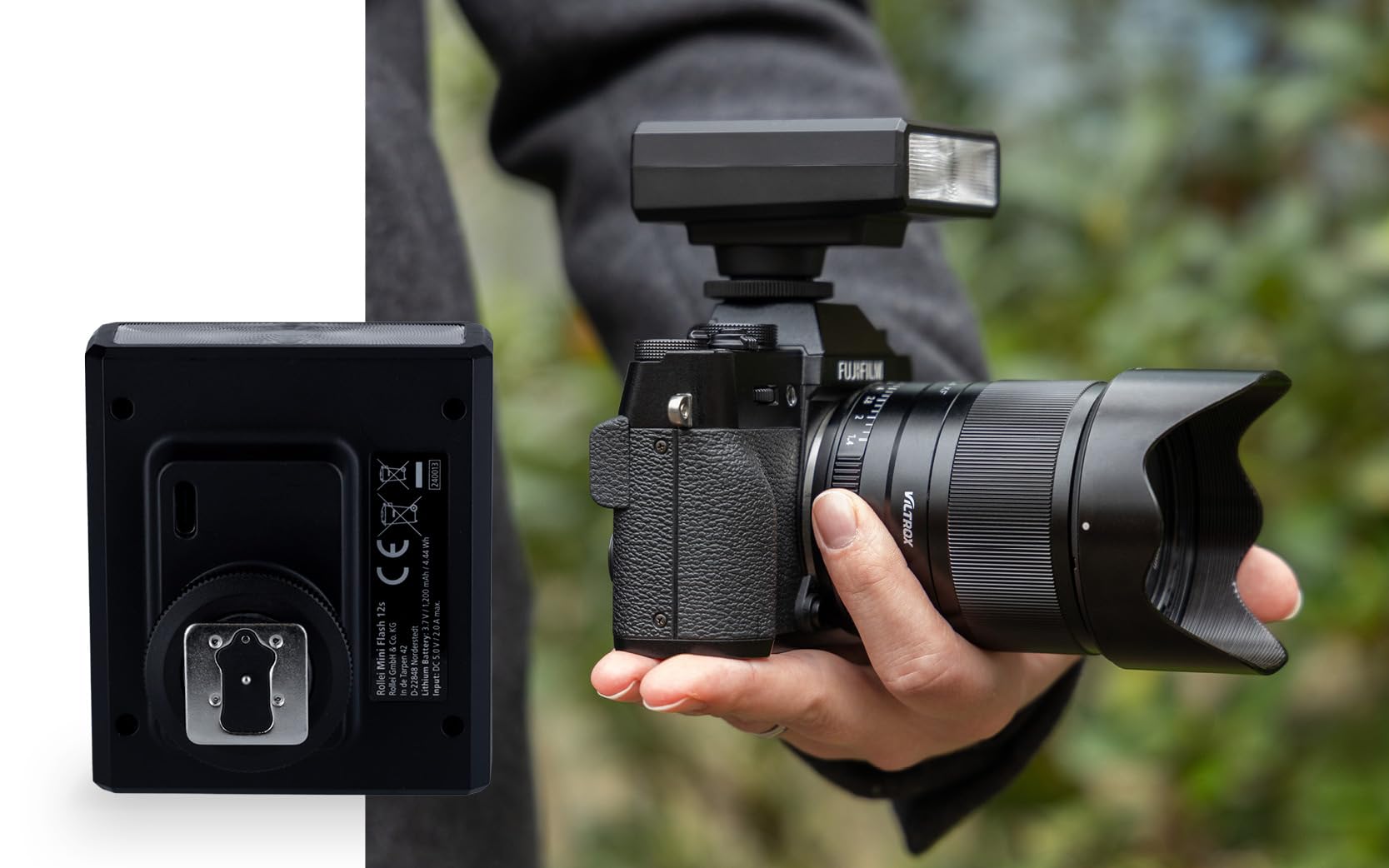 Rollei Mini Flash 12s Opsteekflits, multi-compatibele hot-shoe voor alle cameramodellen, 10 wattsseconden vermogen, richtgetal 12, automatische en handmatige modus, ultracompact en licht, 110