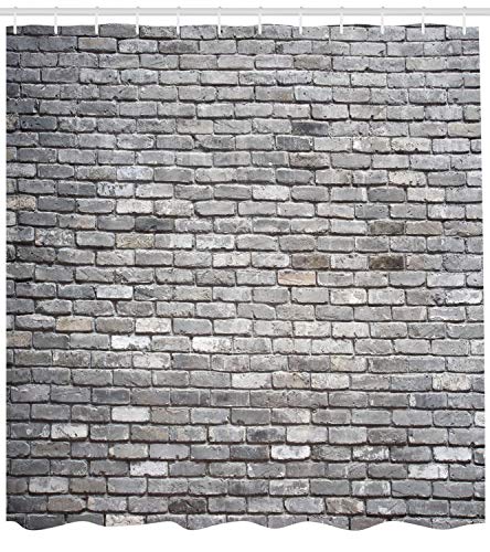 ABAKUHAUS Grey Shower Curtain, Image of an Aged Old and Rough Brick Wall Obsolete Concrete Structure with Ragged Surface - Image 2