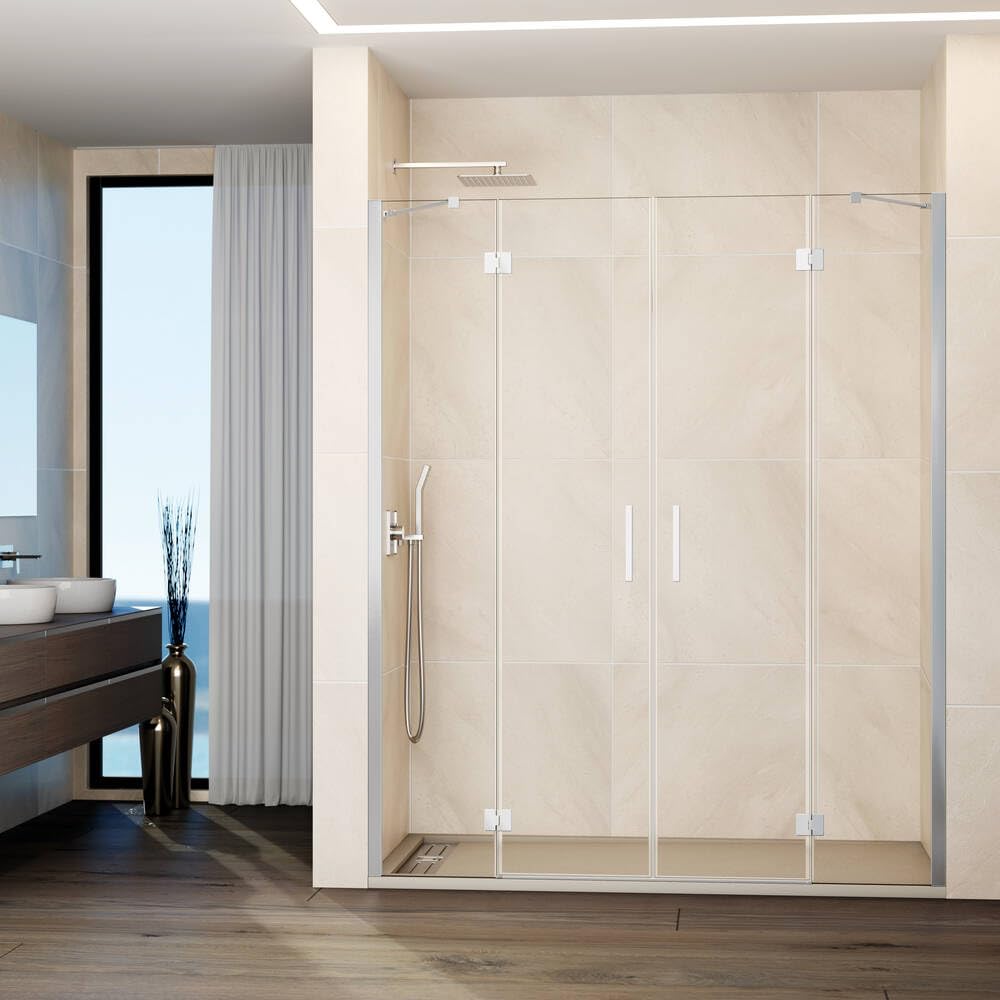 GME - Mampara Ducha Frontal 2 Puertas Fijas + 2 Correderas 175cm Cromo | Mampara de Cristal con Perfilería de Aluminio y 195cm de Altura | Cristal Templado 6mm Antical Y Cierre Magnético