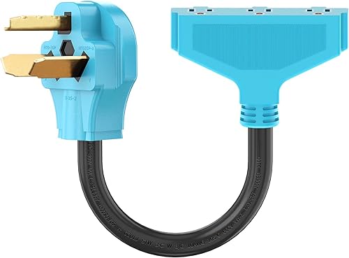 Miniatura 1 de CircleCord Cable adaptador de distribución de secadora de 3 clavijas, 30 amperios a 110 V, NEMA 10-30P macho a 3X 5-15R enchufe doméstico hembra