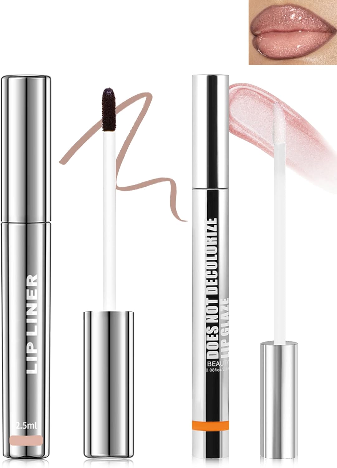 Mauve Peel Off Lip Liner & Transparante Glitter Lip Glow Oil Set, Tattoo Lip Tint Stain Lang Houdbaar Waterdicht, Hydraterende Lip Plumper Gloss, Vochtinbrengende Lipstick Lipolie Make-up – Set 02