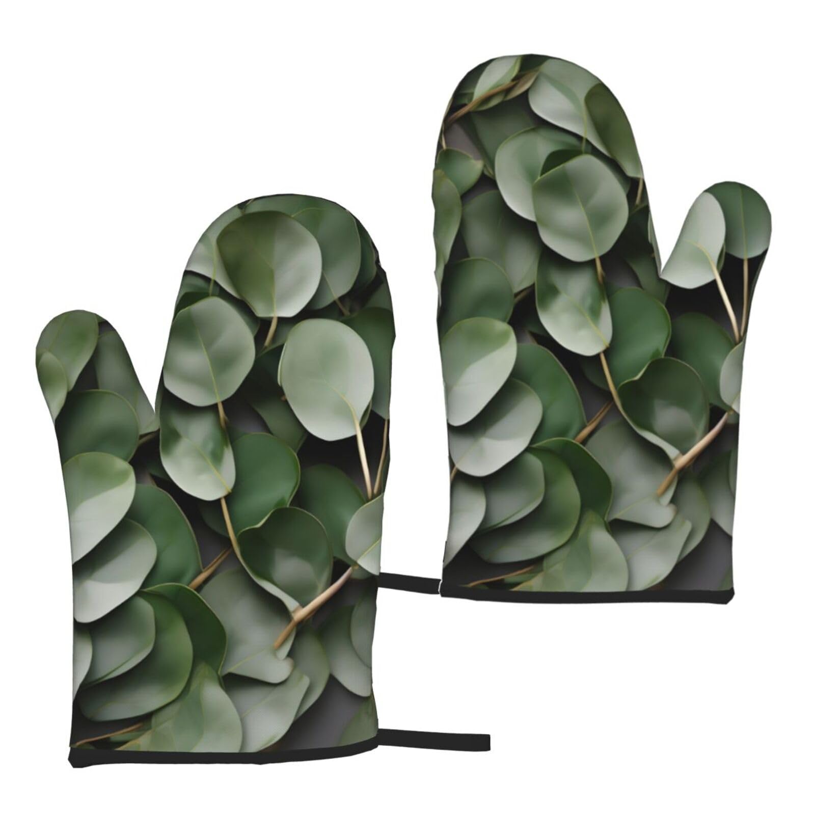 Eucalyptus Leaves Print Heat Resistant Universal Fit Oven Microwave Gloves Home Cooking Baking Grilling