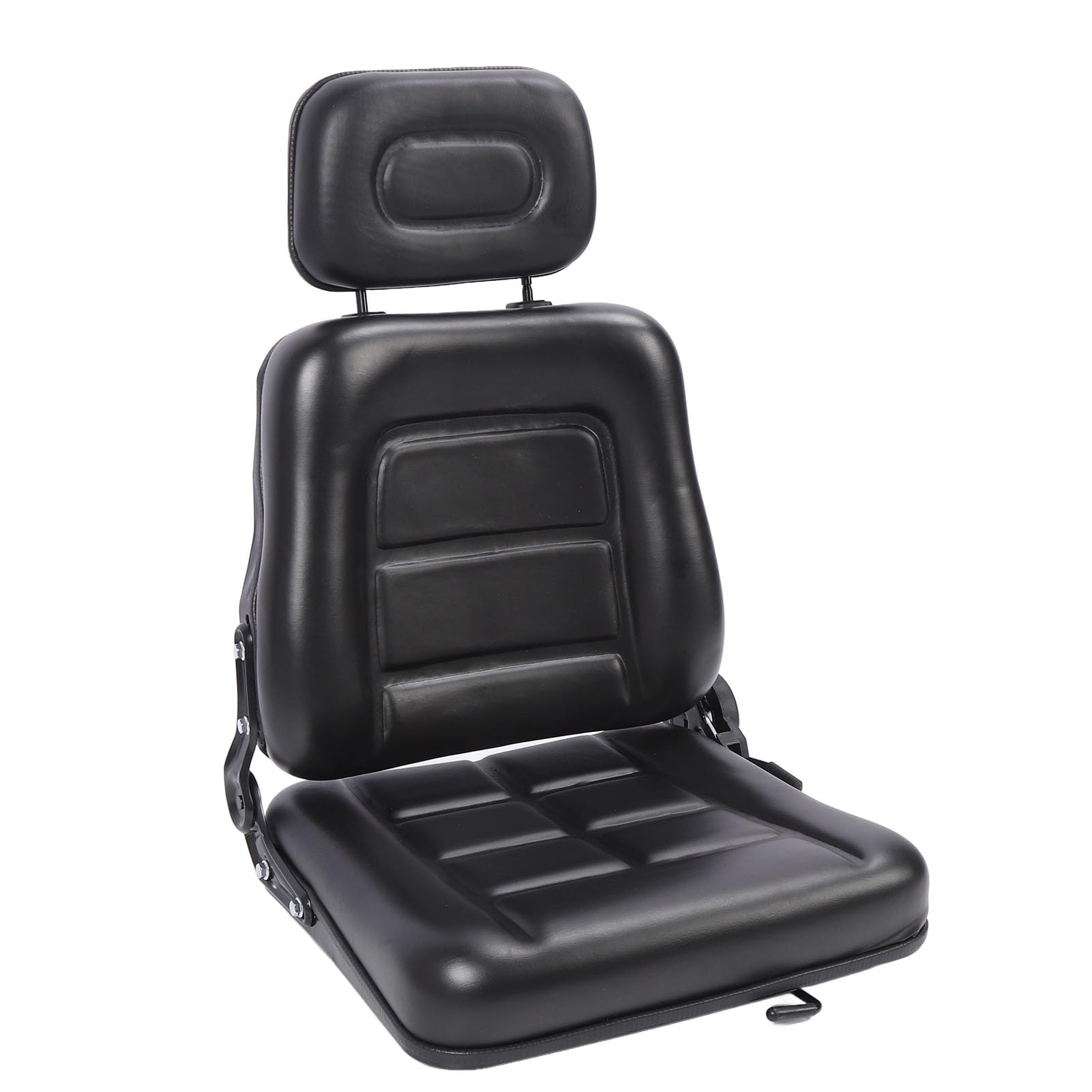 Aramox Asiento de Tractor, Asiento de Cortacésped Plegable de Cuero de PVC, Rango de Deslizamiento de 8 Cm, Ajustable de 30 a 180 Grados para Carretilla Elevadora, Tractor, Cortacésped, Cargador