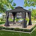 ABCCANOPY Hardtop Gazebo 8x8 - Outdoor Metal Hard Top Gazebo, Permanent Galvanized Steel Aluminum Framed Pavilion with Netting and Curtain for Patio Backyard Lawn Garden (Double Roof, Gray)