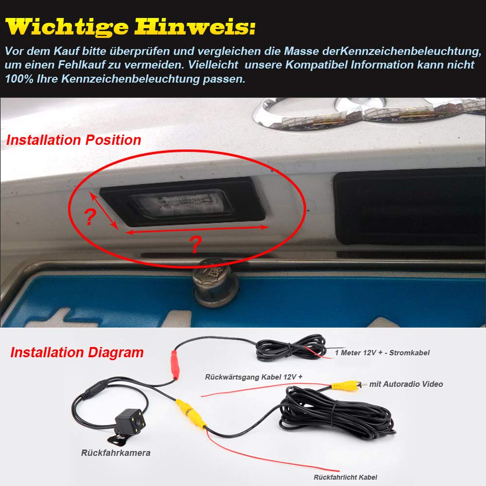 HD Auto Rückfahrkamera Einparkhilfe Farbkamera Replacement for Porsche 911 Cabriolet 964 993 996 968 Carrera 4S Convertible Coupe GT2 GT3 Turbo Targa Boxster 986 Base S Roadster