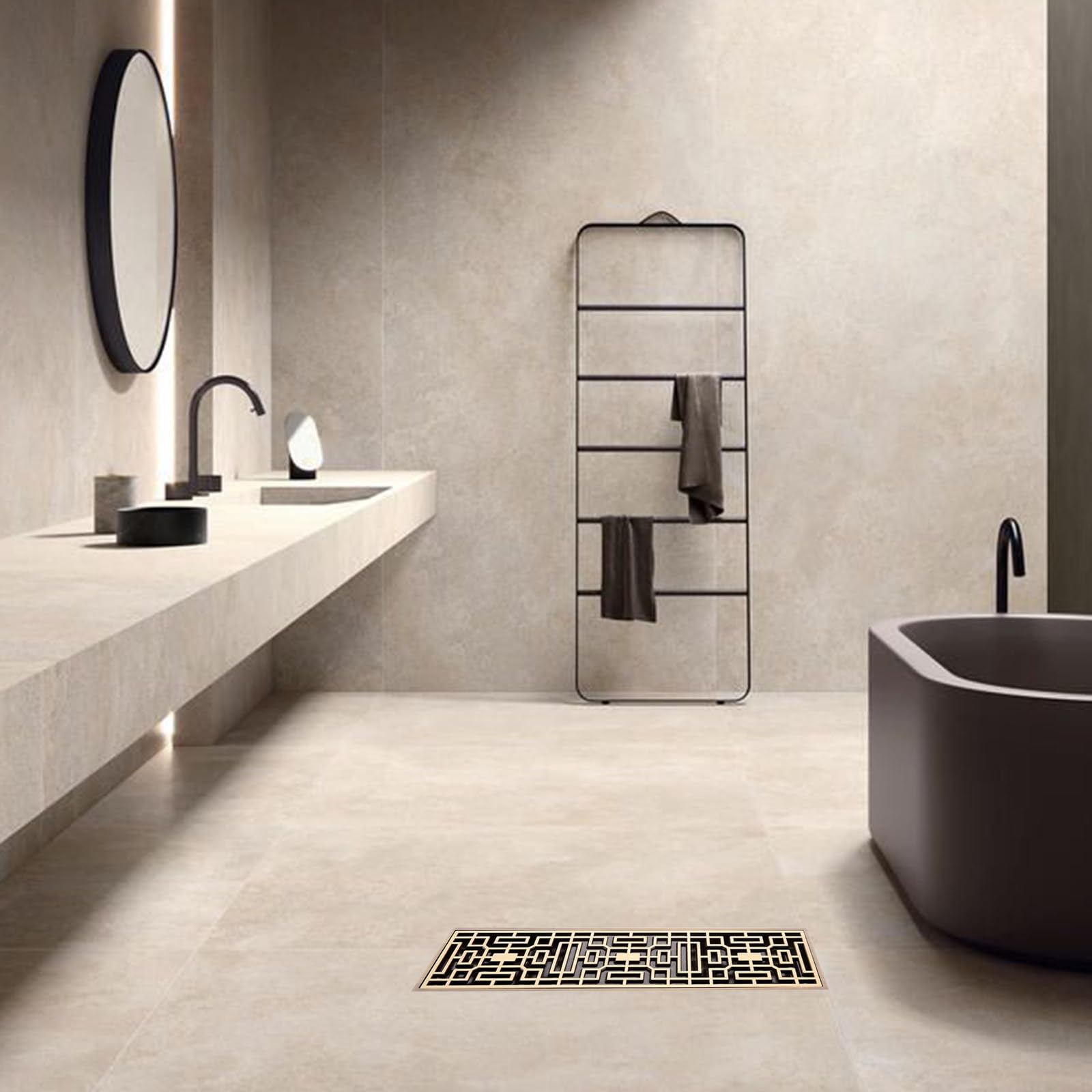 Billg Vintage Canaleta Ducha, Canal Ducha de Latón con Sifón y Filtro, Rectangular Canal de Drenaje con Dispositivo Desodorante y Filtro de Pelo para Baño Hotel Cocina Balcón
