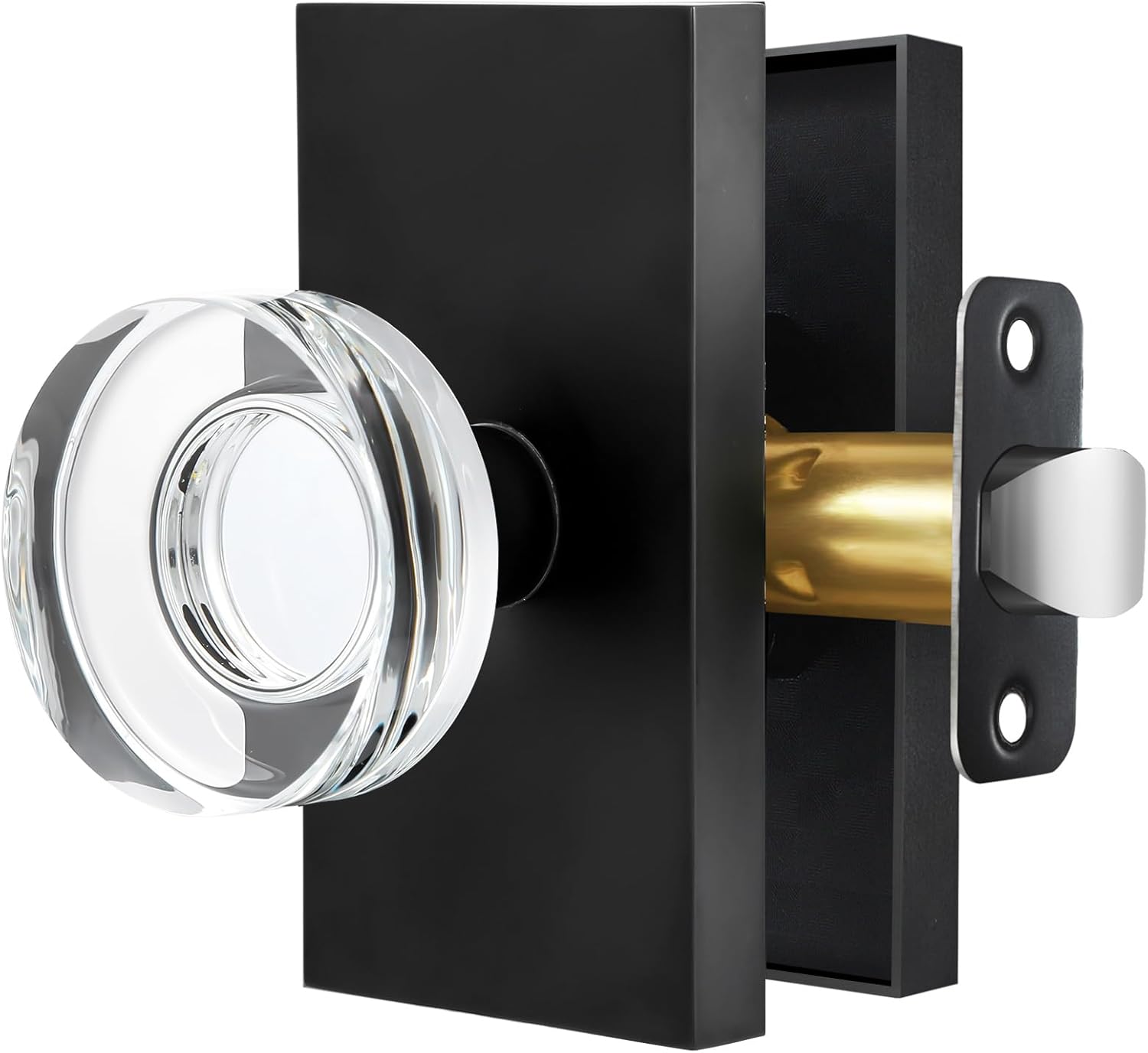 Crystal Glass Passage Door Knob - Matte Black Interior Door Handle for Hall Closet Bedroom, Smooth Operation & Easy Installation, 1 Pack