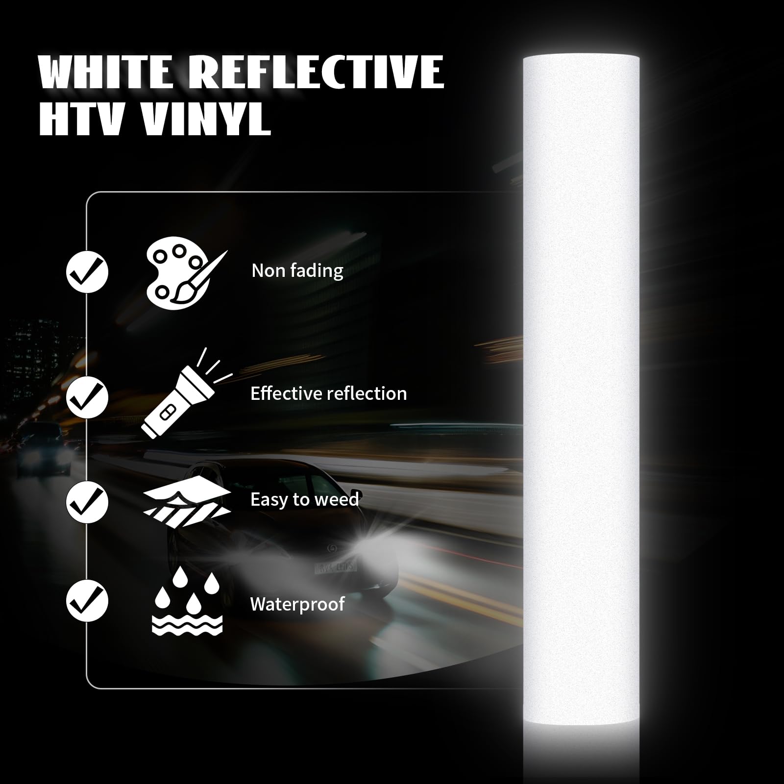 GIRAFVINYL White Reflective HTV Heat Transfer Vinyl - 12" x 7' Roll, Easy to Cut & Weed Iron on Vinyl for DIY Crafts & T-Shirts