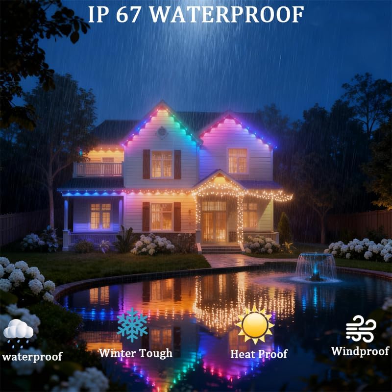Permanent Outdoor Lights,Smart Outdoor Christmas Lights with IC+RGB 20 LED, IP67 Waterproof Eaves Lighting with 213 Modes for Holiday,Party, Daily, APP/Remote Control - Image 6