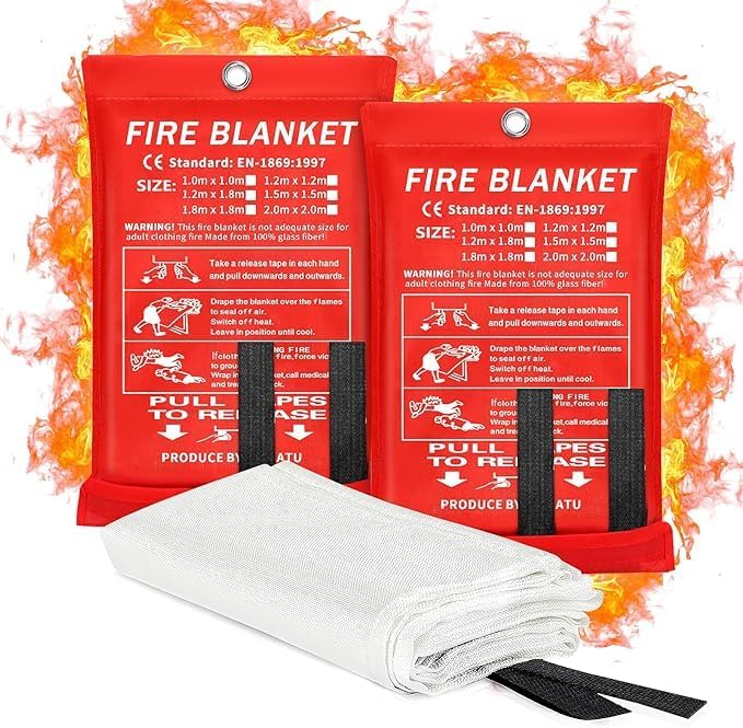 NETXE Emergency Fire Blanket | Survival Fiberglass, Flame Retardant, Protection Fire Blanket | Shelter Safety Cover for The Kitchen, Fireplace, Grill, Car, Camping | 100X100CM (Pack of 2)