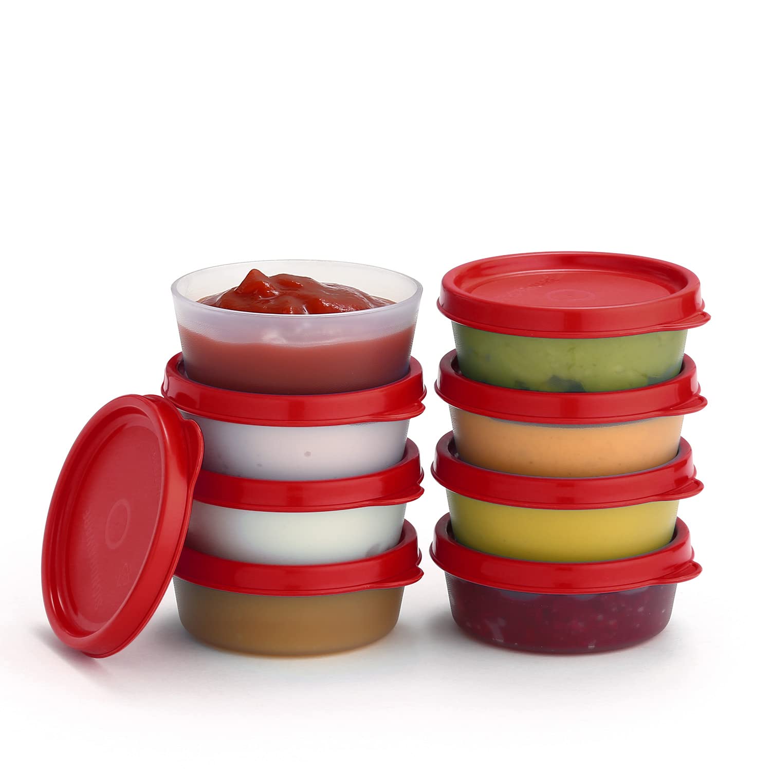 Condiment Cups Containers with Lids- 8 pk. 2.3 oz.Salad Dressing Container to go Small Food Storage Containers with Lids- Sauce Cups Leak proof Reusable Plastic BPA free for Lunch Box Picnic Travel